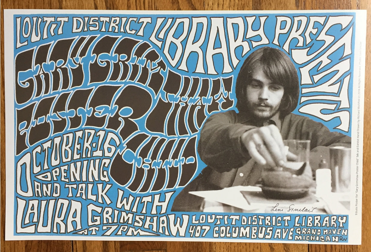 Tribute Poster for "Gary Grimshaw Poster Child" talk and Exhibit Hand Drawn 2018